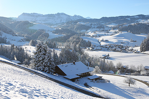 Aussicht auf Hohgant und Jungfrau